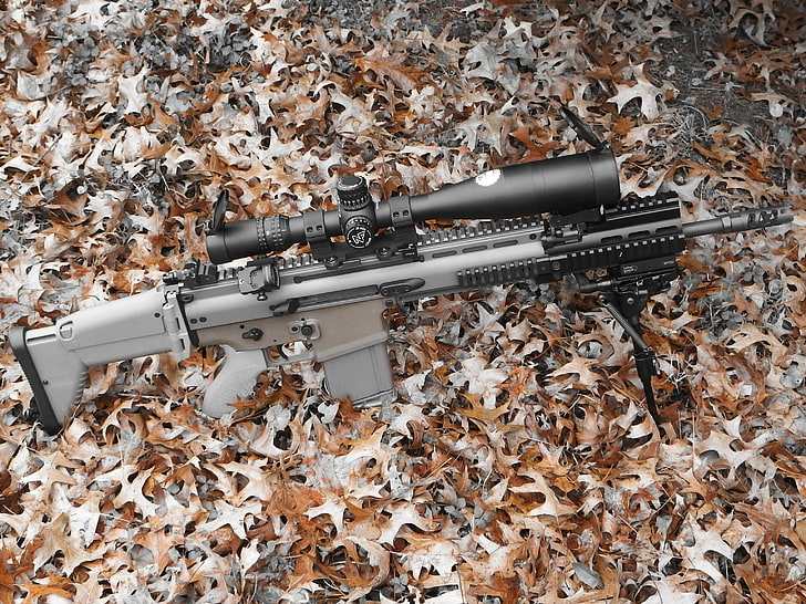 gray and black assault rifle, weapons, machine, optics, FN SCAR 17S, HD wallpaper