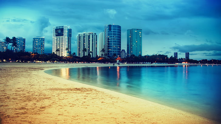 Miami, Miami Beach, lights, reflection, HD wallpaper