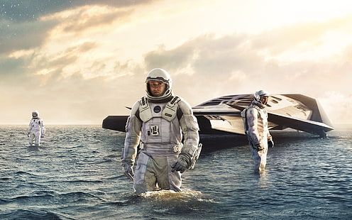 vit herrklänning för män, Interstellar (film), filmer, Matthew McConaughey, vatten, rymddräkt, science fiction, futuristisk, HD tapet HD wallpaper