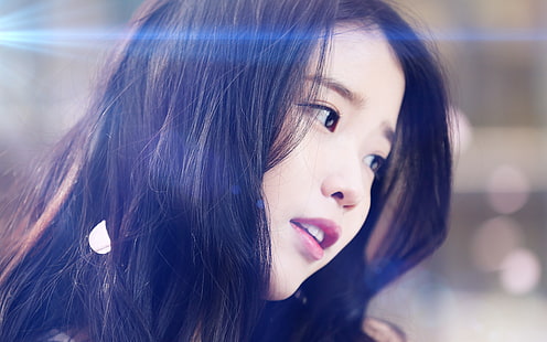 iu, kpop, beauty, girl, singer, blue, flare, HD wallpaper HD wallpaper