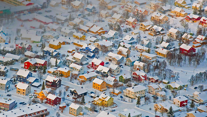 winter, snow, paint, home, Norway, panorama, Tromso, HD wallpaper