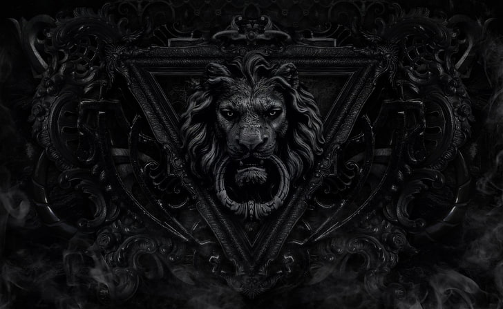 Dark Gothic Lion, gray lion door knocker artwork, Black and White, HD wallpaper