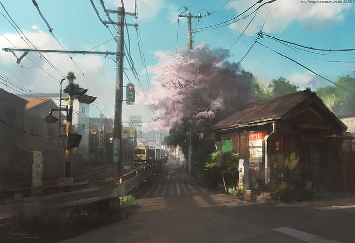 brown house illustration, anime, landscape, HD wallpaper