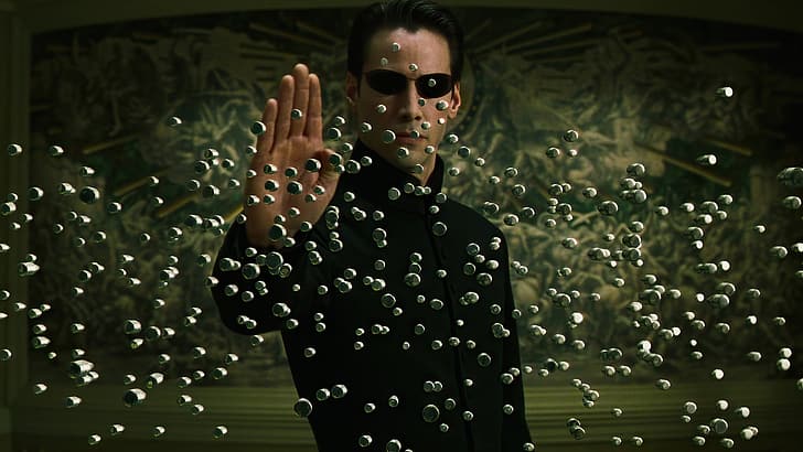 The Matrix Reloaded, Neo, Keanu Reeves, movies, film stills, bullet, sunglasses, HD wallpaper