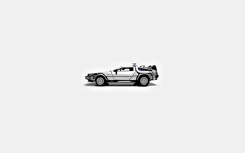 white coupe, Back to the Future, DeLorean, latar belakang sederhana, film, mobil, kendaraan, latar belakang putih, Wallpaper HD HD wallpaper