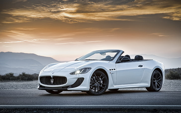 Maserati, път, бял, машина, кабриолет, кола, автомобили, GranCabrio, HD тапет