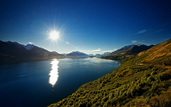 doğa, göl Wakatipu, göl, güneş ışınları, dağlar, manzara, HD masaüstü duvar kağıdı