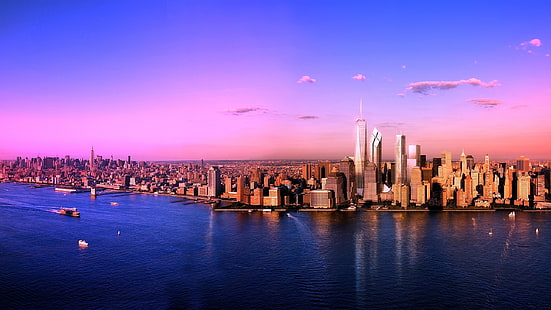 pejzaże miejskie morze panoramę miasta 2560x1440 Art Skyline HD Sztuka, morze, pejzaże miejskie, Tapety HD HD wallpaper