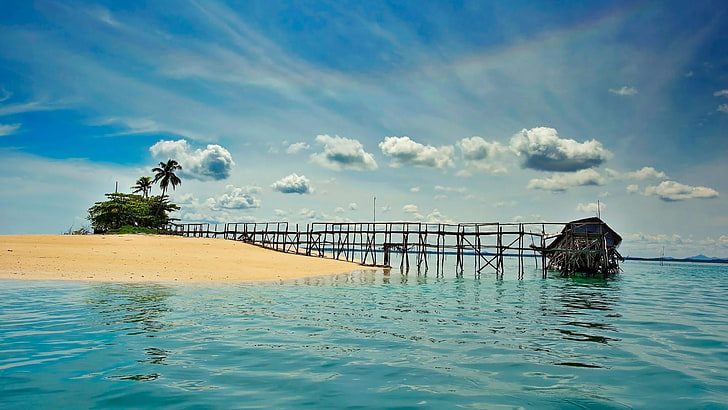 braunes Dock, Natur, Wasser, Strand, HD-Hintergrundbild