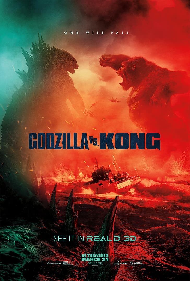 Godzilla Vs Kong, Godzilla, King Kong, films, bataille, kaiju, créature, affiche de film, Fond d'écran HD, fond d'écran de téléphone