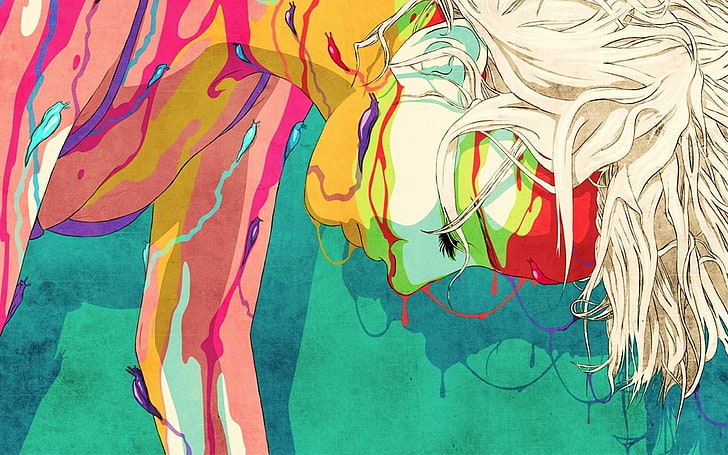 абстрактна живопис на жена, цветна, боя за тяло, охлюв, абстрактно, HD тапет
