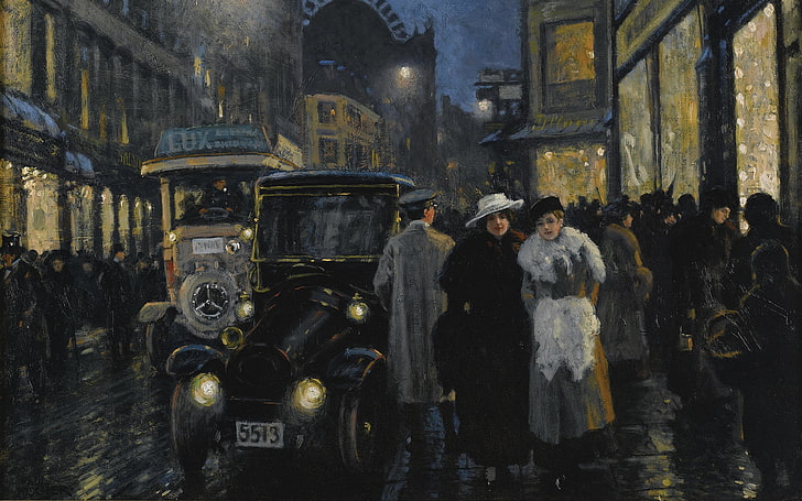 Danish painter, Paul Gustav Fischer, Evening walk along the Boulevard, An evening stroll on the boulevard, HD wallpaper