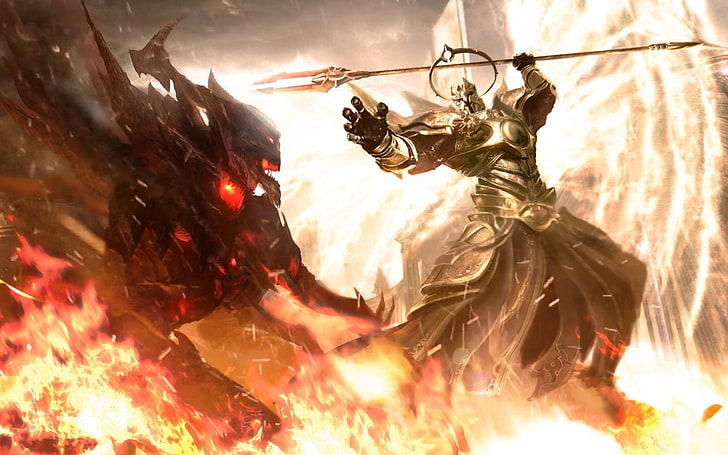 gladiator trzymający kulę cyfrowa tapeta, Diablo, Diablo III, fantasy art, digital art, gry wideo, Tapety HD