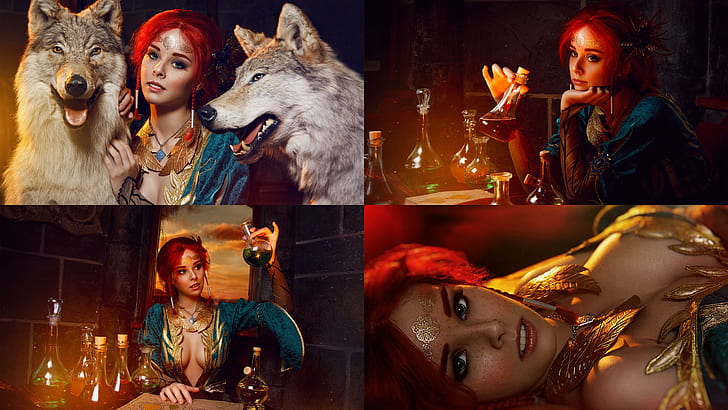 women, Triss Merigold, Helly von Valentine, The Witcher 3: Wild Hunt, collage, cosplay, Disharmonica, HD wallpaper