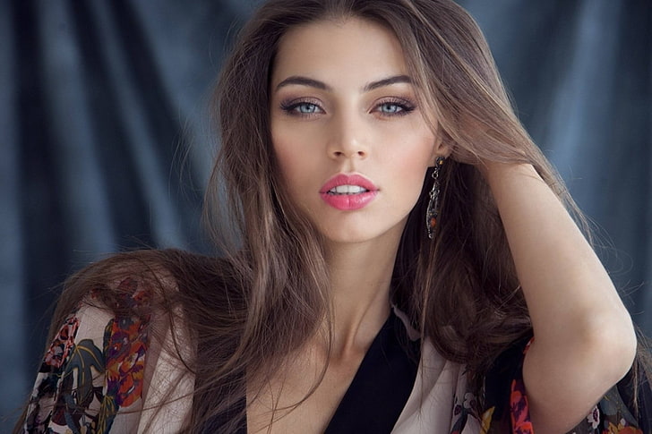 women's black and gray top, Valentina Kolesnikova, eyes, women, model, face, HD wallpaper