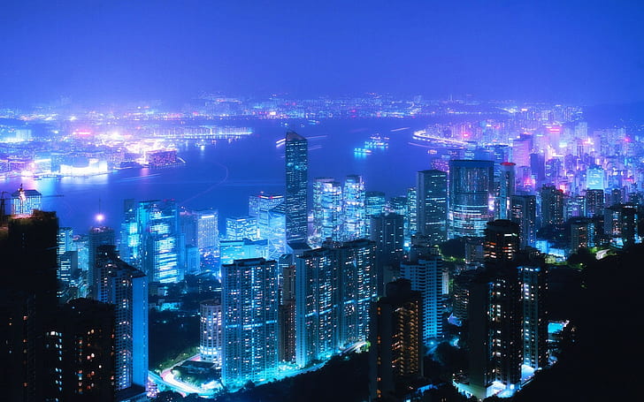 cityscape, Hong Kong, kota, lampu kota, gedung pencakar langit, Wallpaper HD
