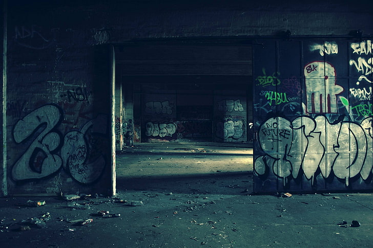muro di cemento grigio e bianco, graffiti, rovina, abbandonato, muro, Sfondo HD