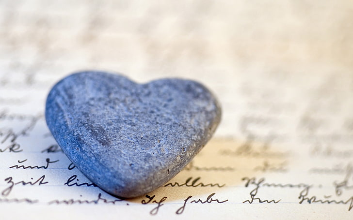 heart-shaped gray stone, heart, love, rock, spots, HD wallpaper