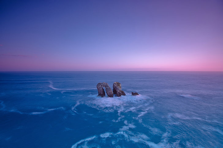four black rocks, sea, the sky, rock, stones, HD wallpaper