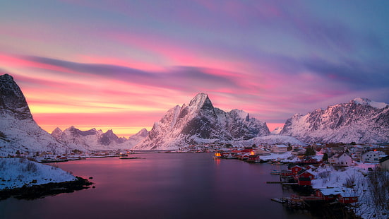 Lofoten Norway The Fishing Village Of Reine At Dusk Hd Wallpapers For Tablets Mobile Phones Laptops And Desktop 3840×2160, HD wallpaper HD wallpaper