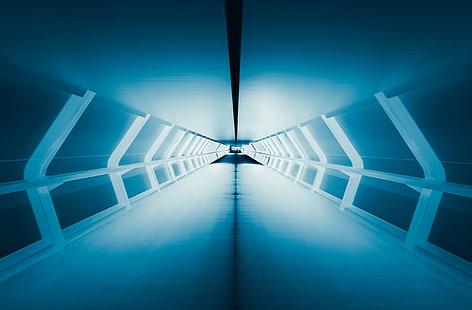 トンネルの抽象的な光、灰色のトンネル、光、トンネル、青、遠近法、 HDデスクトップの壁紙 HD wallpaper
