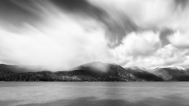 rock formation under clouds, rock formation, clouds, Cle Elum Lake, nature, long exposure, landscape, water, motion, Canon EOS 5D Mark III, Hitech, Firecrest, Neutral Density, 8x, westrock, Canon EF, 70mm, f/2, USM, monochrome, washington, mountain, sea, cloud - Sky, scenics, outdoors, black And White, HD wallpaper