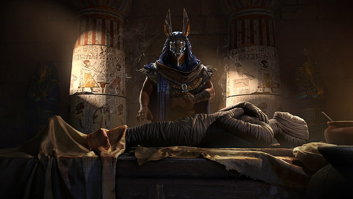 wallpaper mummy dan Anubis, Mesir, Ubisoft, Game, Assassin's Creed: Origins, Wallpaper HD
