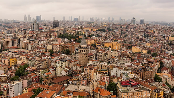 коричневый и белый коврик, город, Стамбул, Турция, городской пейзаж, здание, галата, Галата Кулеси, HD обои