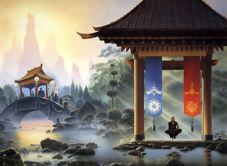 Fantasy, Oriental, Japanese, Meditation, Monk, HD wallpaper