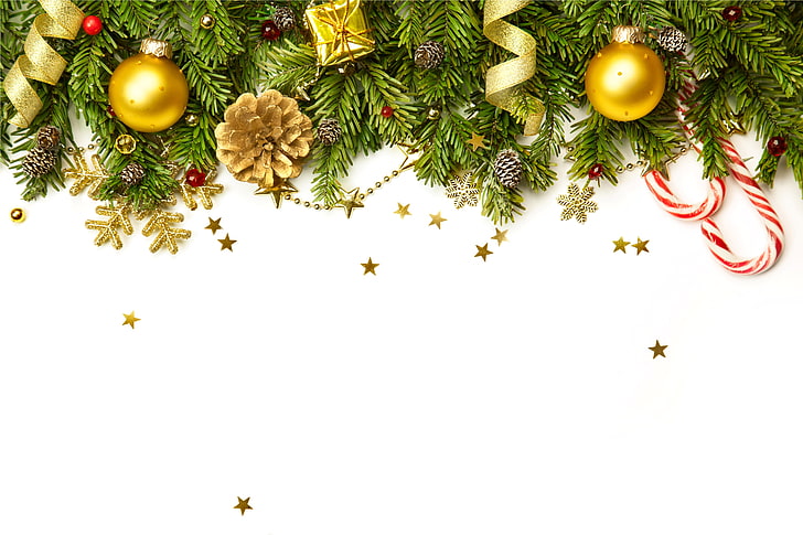 зеленые новогодние декоры, украшения, шарики, елка, Новый год, рождество, с Рождеством, HD обои