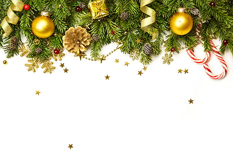 زينة عيد الميلاد الخضراء ، الديكور ، الكرات ، الشجرة ، السنة الجديدة ، الكريسماس ، عيد ميلاد سعيد، خلفية HD HD wallpaper