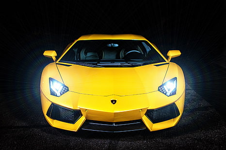 รถสปอร์ต Lamborghini สีเหลือง, Lamborghini, สีเหลือง, รถสปอร์ต, ไฟหน้า, มุมมองด้านหน้า, วอลล์เปเปอร์ HD HD wallpaper