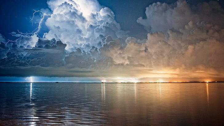 구름 폭풍 번개 바다 HD, 자연, 바다, 구름, 번개, 폭풍, HD 배경 화면