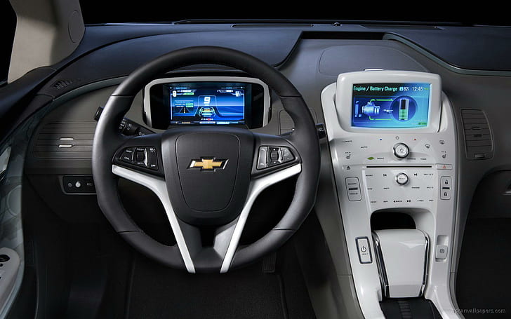 Chevrolet Volt Interior, black chevrolet steering wheel, interior, chevrolet, volt, cars, HD wallpaper