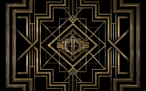 papel de parede de ilusão de ótica marrom e preto, minimalismo, padrão, arte digital, preto, ouro, The Great Gatsby, Art Deco, HD papel de parede HD wallpaper