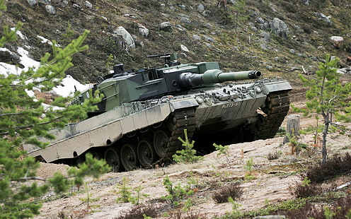 ヒョウ2A5ヒョウ2A6戦車、緑と灰色の戦車、戦争と軍隊、戦争、軍隊、戦車、 HDデスクトップの壁紙 HD wallpaper