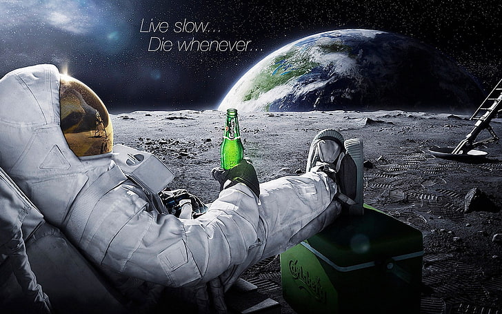 Weltraum, Astronaut, Bier, Carlsberg, Typografie, Alkohol, Mond, digitale Kunst, HD-Hintergrundbild