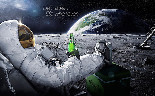 Weltraum, Astronaut, Bier, Carlsberg, Typografie, Alkohol, Mond, digitale Kunst, HD-Hintergrundbild HD wallpaper