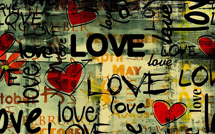 graffiti, tipografia, amore, cuore, Sfondo HD