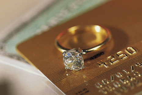 gold-colored diamond ring, ring, gold, diamond, visa, HD wallpaper HD wallpaper