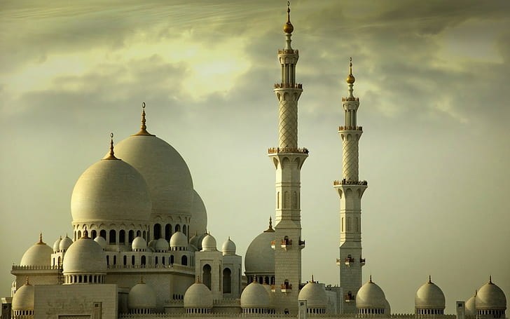 Islamic architecture, Islam, white, sky, clouds, tower, HD wallpaper