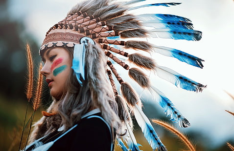 Donne, nativi americani, piuma, ragazza, donna, Sfondo HD HD wallpaper