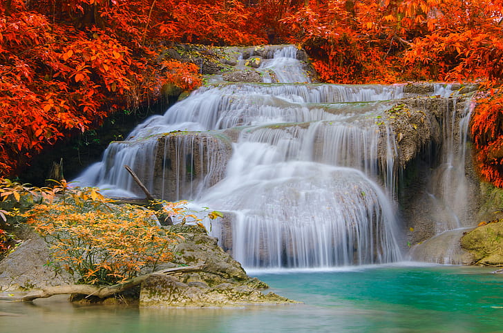 Seasons Autumn Waterfalls Nature, nature, seasons, autumn, waterfalls, HD wallpaper