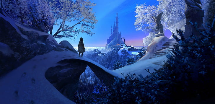 snow, winter, little girl, angel, Kingdom, HD wallpaper