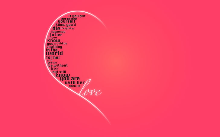 half heart illustration, love, holiday, heart, feelings, pink background, words, Valentine's day, recognition, half, HD wallpaper