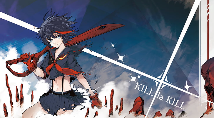 Kill la Kill, Matoi Ryuuko, Senketsu, anime, anime girls, sword, torn clothes, HD wallpaper