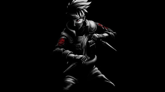 Kakashi, Naruto, Fan art, Black, Dark background, Minimal, 4K, วอลล์เปเปอร์ HD HD wallpaper