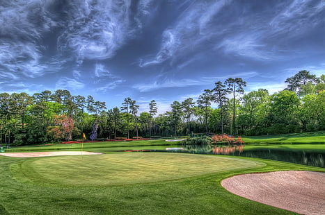 green golf course, field, golf course, trees, landscape, HD wallpaper HD wallpaper