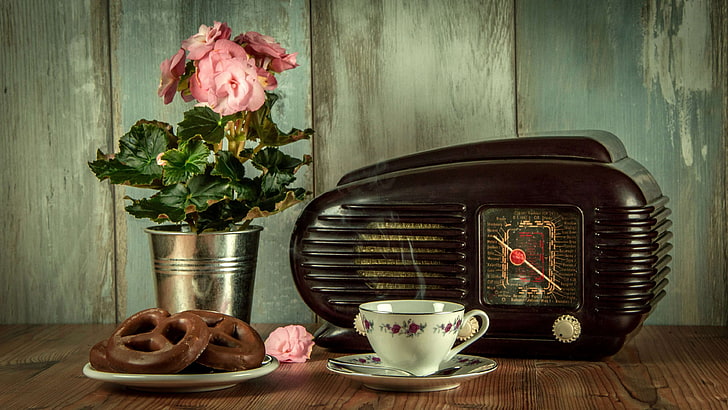 uma xícara de, uma antiguidade, café, xícara, história, quente, museu, velho, rádio, atualização, refresco, ainda vida, vintage, HD papel de parede