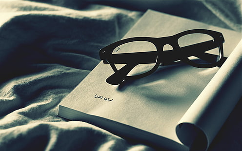 black framed eyeglasses, glasses, books, HD wallpaper HD wallpaper